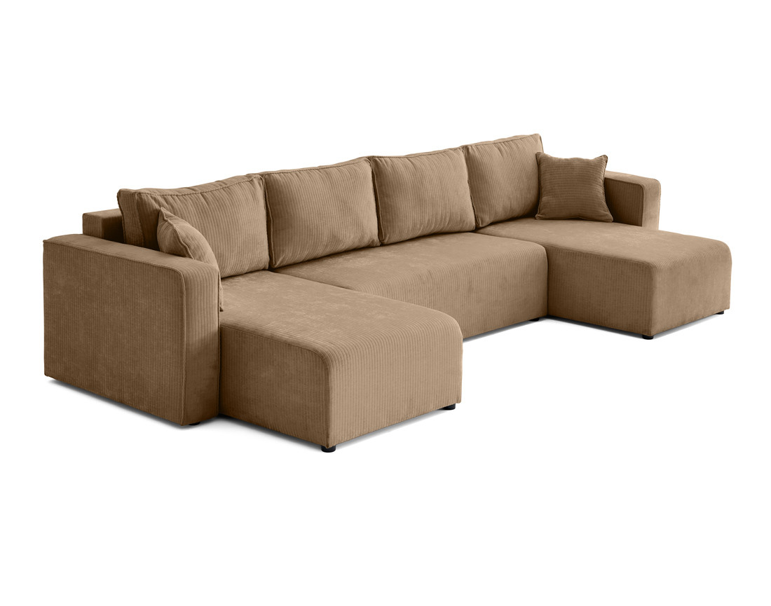 Canapé panoramique convertible avec coffre en velours côtelé plat Topaze