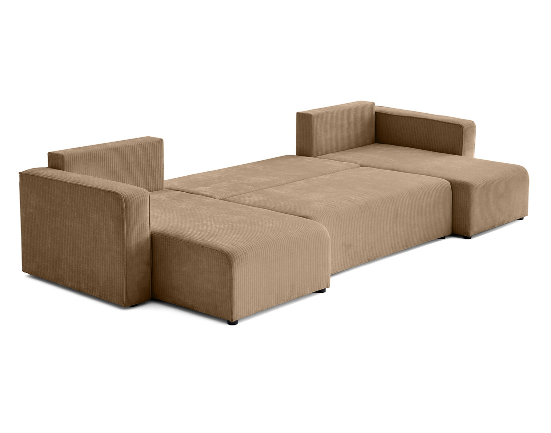 Canapé panoramique convertible avec coffre en velours côtelé plat Topaze