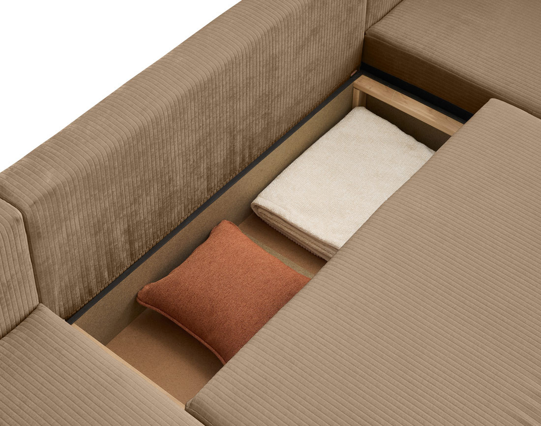Canapé panoramique convertible avec coffre en velours côtelé plat Topaze