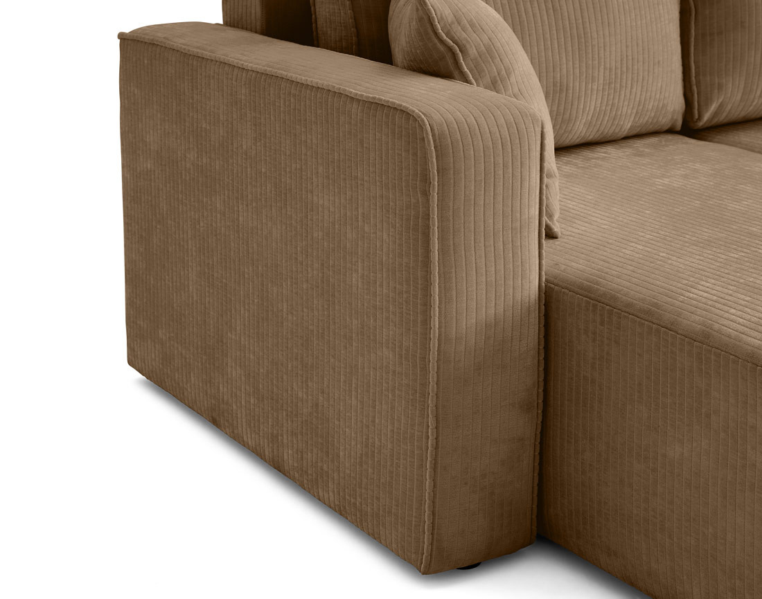 Canapé panoramique convertible avec coffre en velours côtelé plat Topaze