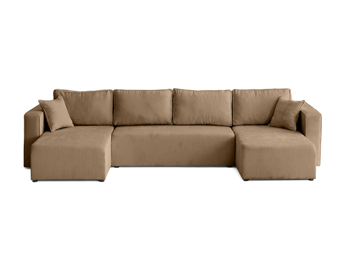 Canapé panoramique convertible avec coffre en velours côtelé plat Topaze