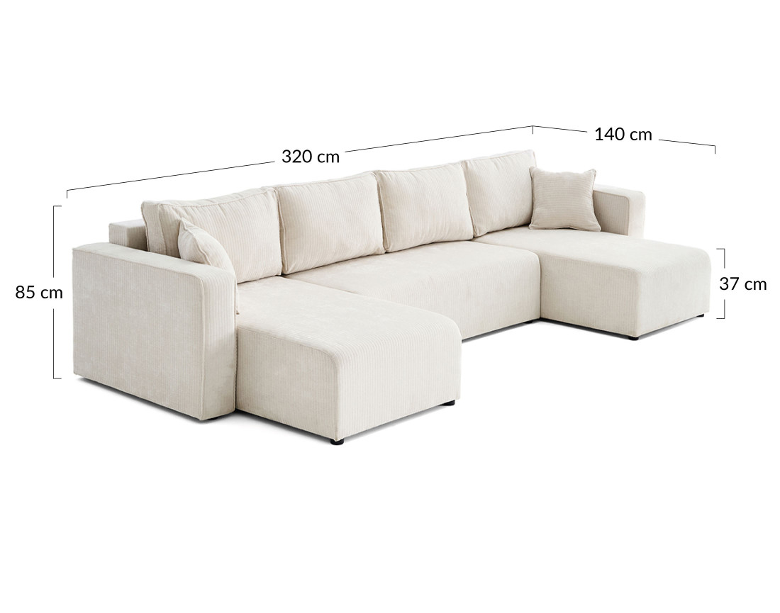 Canapé panoramique convertible avec coffre en velours côtelé plat Topaze