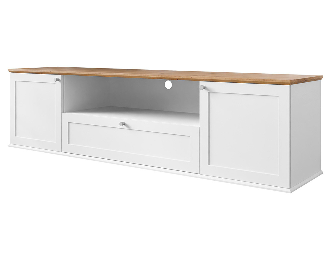 Meuble TV bois et blanc 2 portes, 1 tiroir et 1 niche 182 cm Francesco