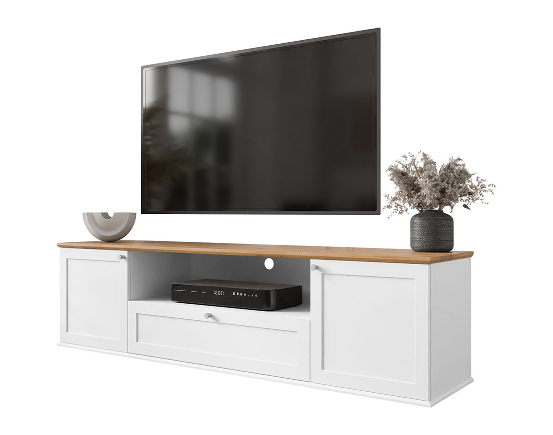 Meuble TV bois et blanc 2 portes, 1 tiroir et 1 niche 182 cm Francesco