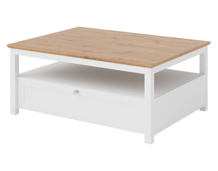 Table basse bois et blanc 1 tiroir et 1 niche 104 cm Francesco