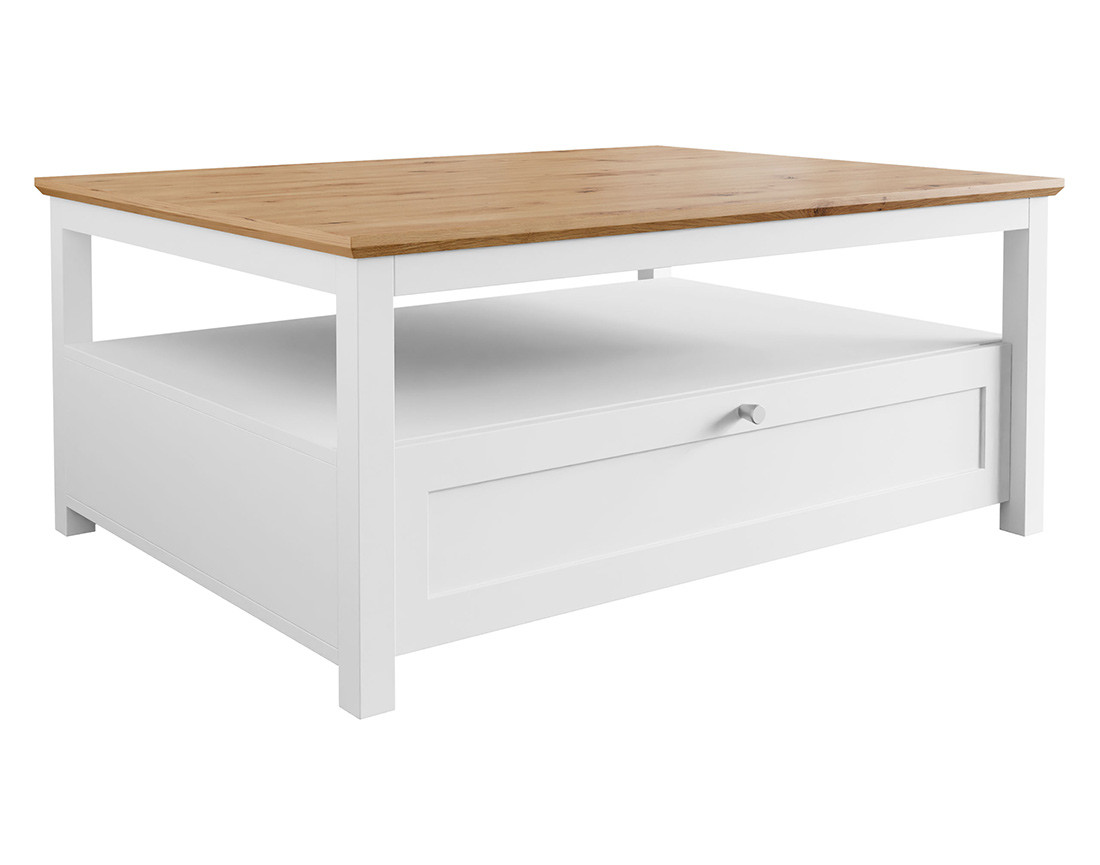 Table basse bois et blanc 1 tiroir et 1 niche 104 cm Francesco
