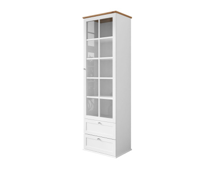 Vitrine bois et blanc 2 tiroirs et 1 porte 201 cm Francesco