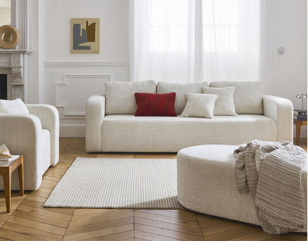 Canapé droit 3 places convertible avec coffre en velours texturé Miro