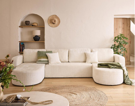 Canapé panoramique convertible avec coffre en velours texturé Miro