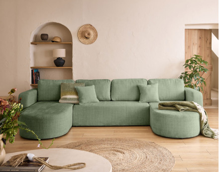 Canapé panoramique convertible avec coffre en velours texturé Miro