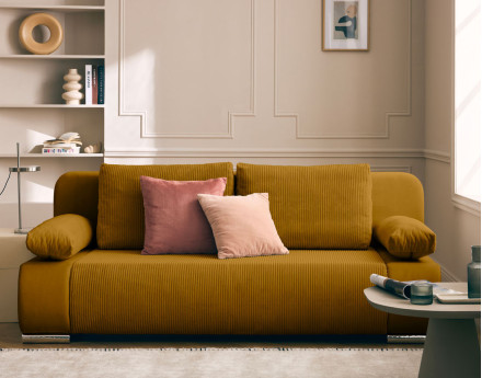 Canapé 3 places convertible avec coffre en velours et velours côtelé Elio