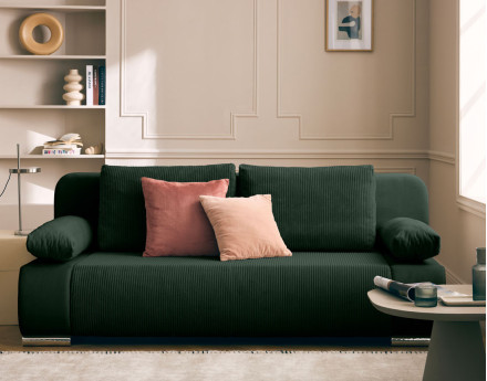 Canapé 3 places convertible avec coffre en velours et velours côtelé Elio