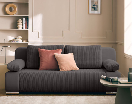 Canapé 3 places convertible avec coffre en velours et velours côtelé Elio