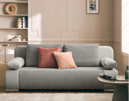 Canapé 3 places convertible avec coffre en velours et velours côtelé Elio