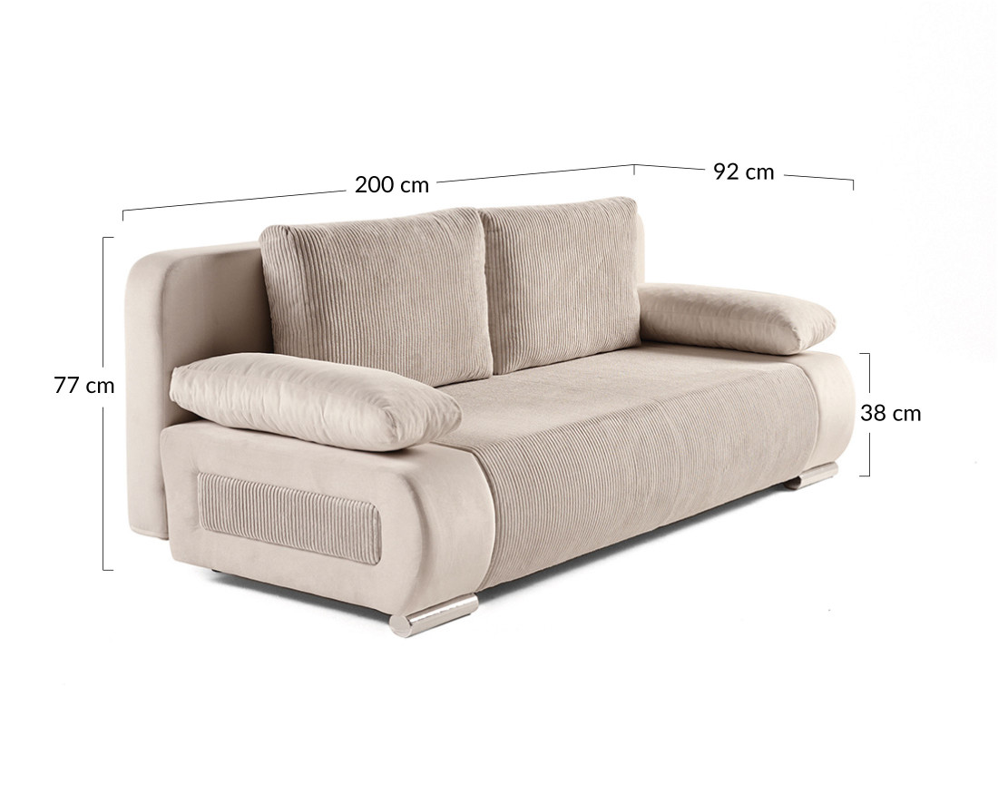 Canapé 3 places convertible avec coffre en velours et velours côtelé Elio