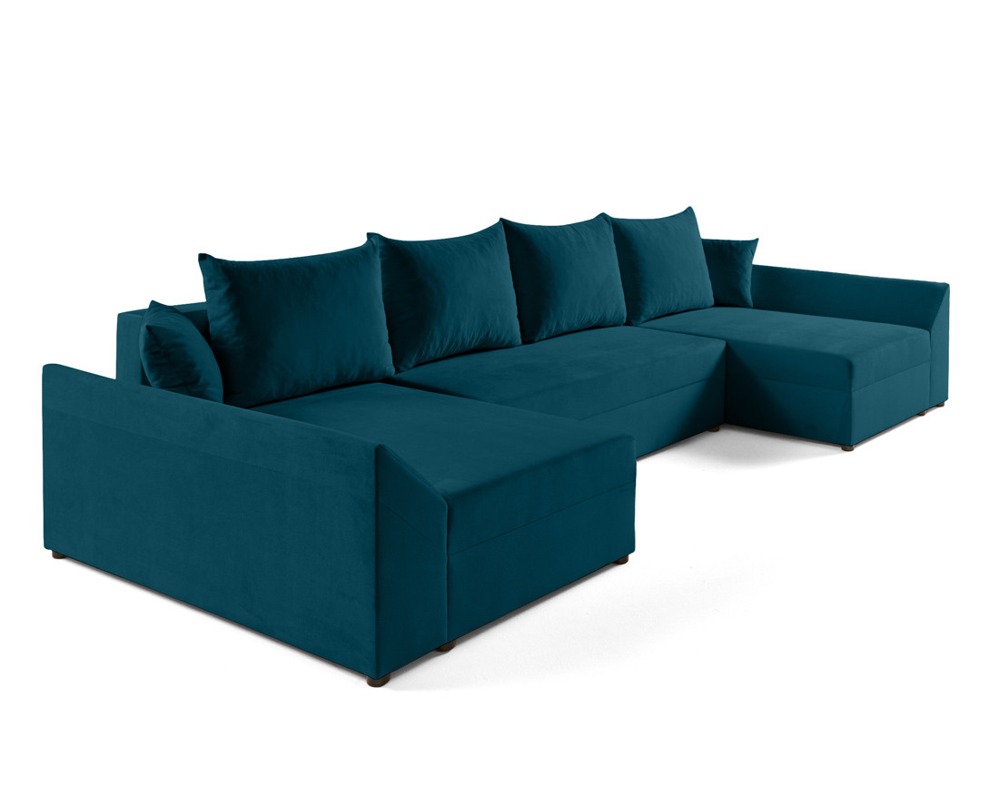 Canapé panoramique en U 7 places convertible avec coffre en velours Mike