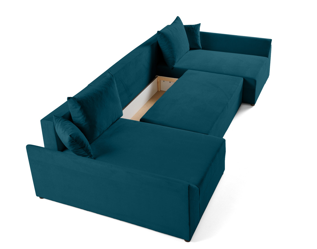 Canapé panoramique en U 7 places convertible avec coffre en velours Mike