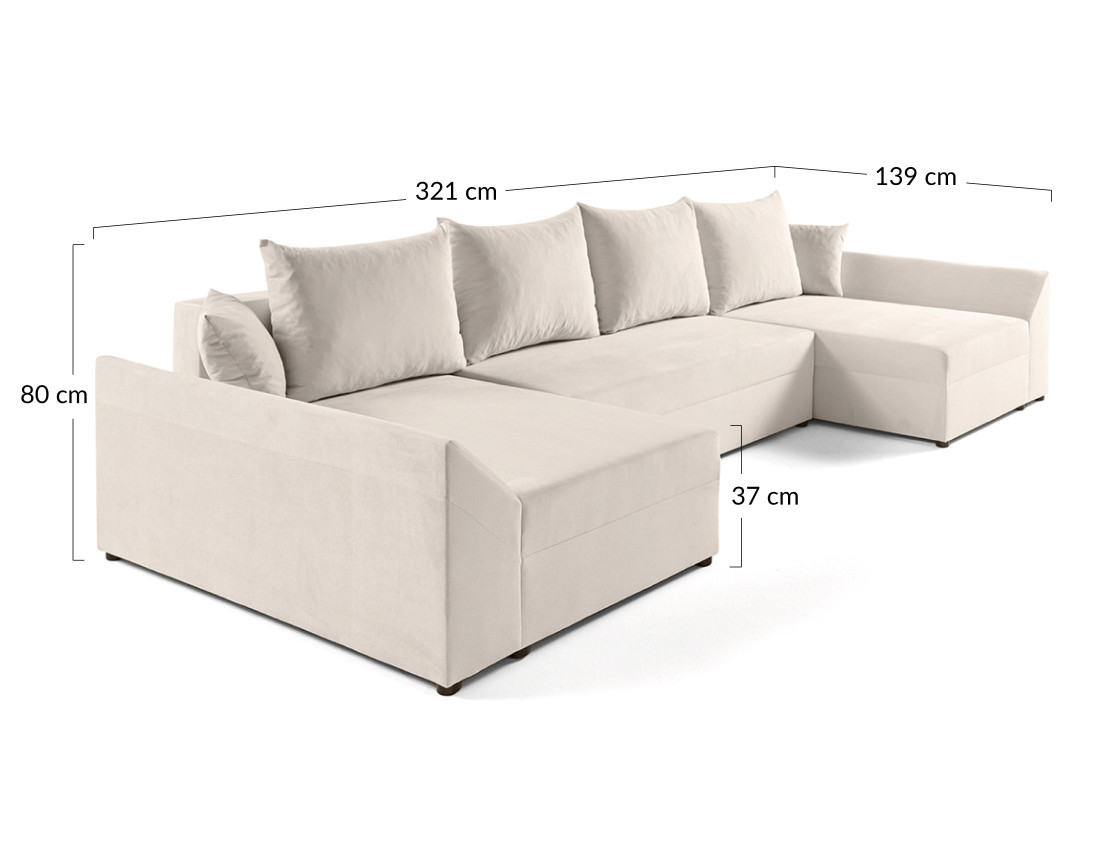 Canapé panoramique en U 7 places convertible avec coffre en velours Mike