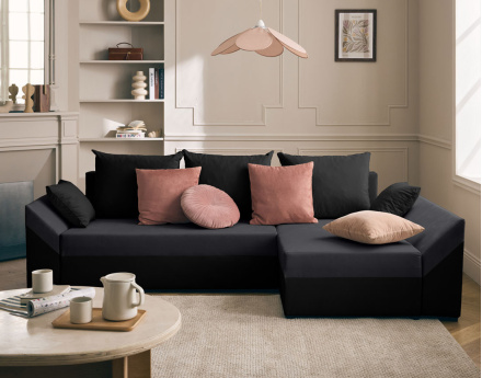 Canapé d'angle réversible 4 places convertible avec coffre en velours Mike