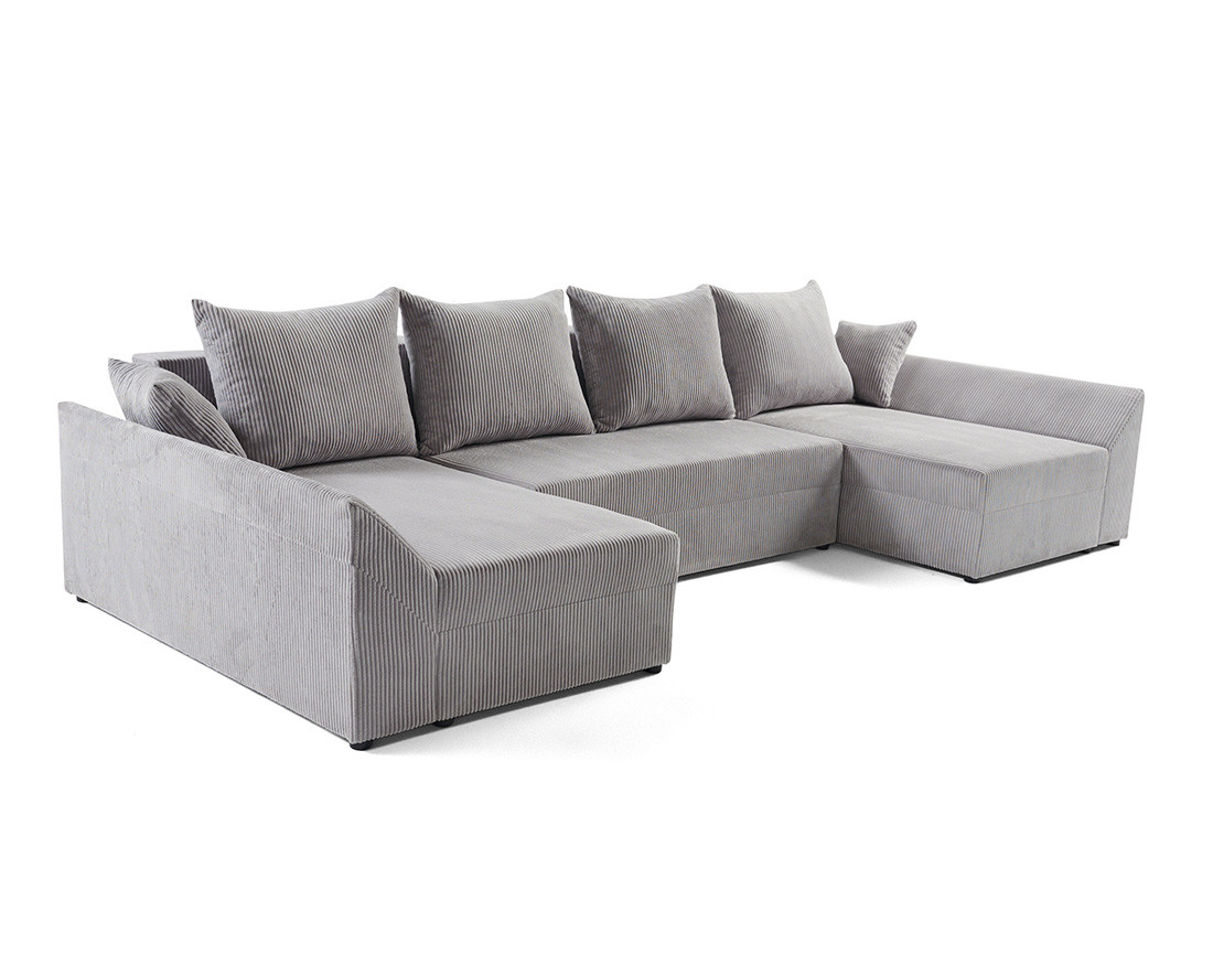 Canapé panoramique en U 7 places convertible avec coffre en velours côtelé Mike