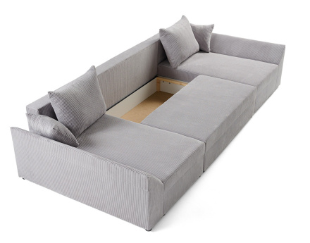 Canapé panoramique en U 7 places convertible avec coffre en velours côtelé Mike