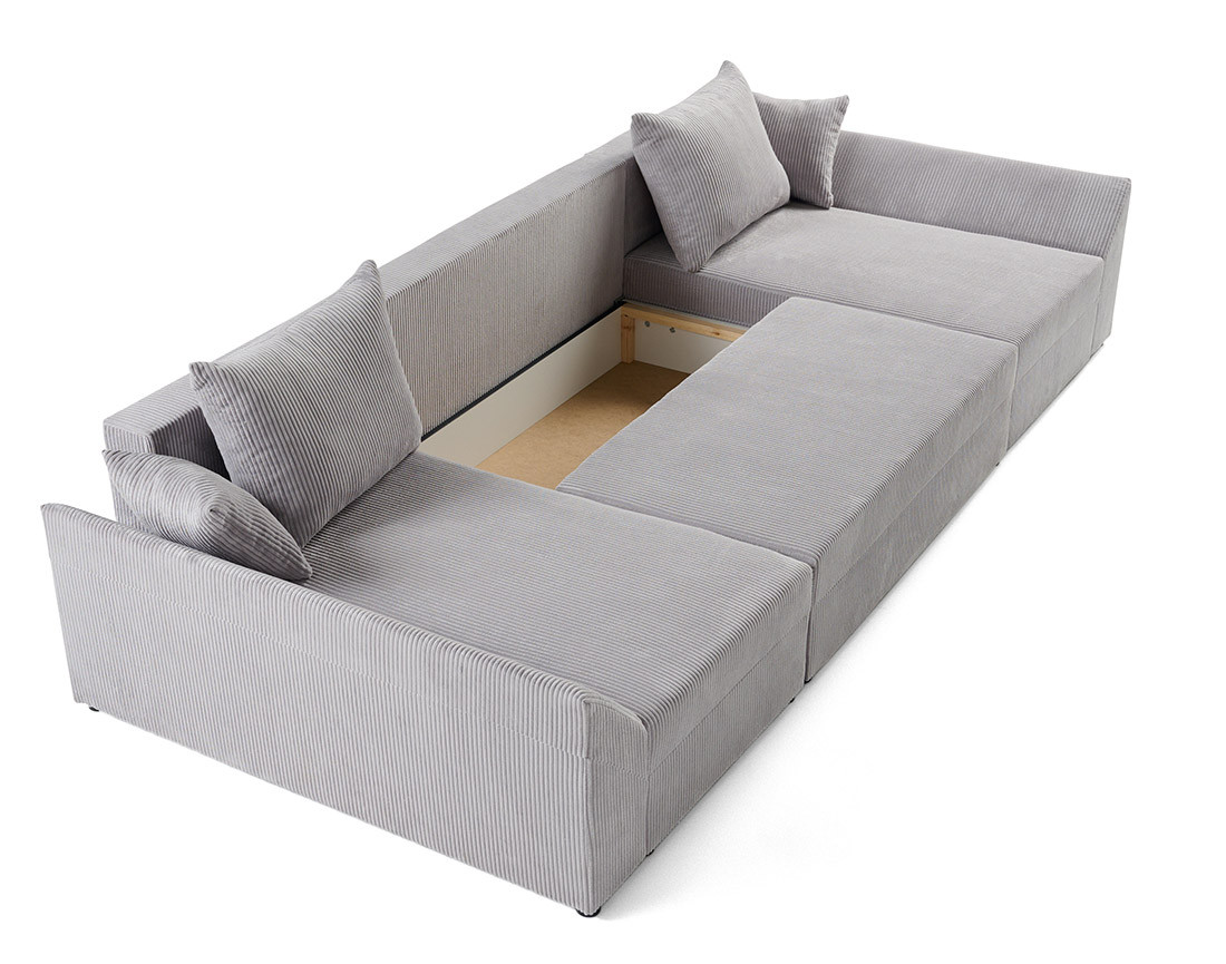 Canapé panoramique en U 7 places convertible avec coffre en velours côtelé Mike