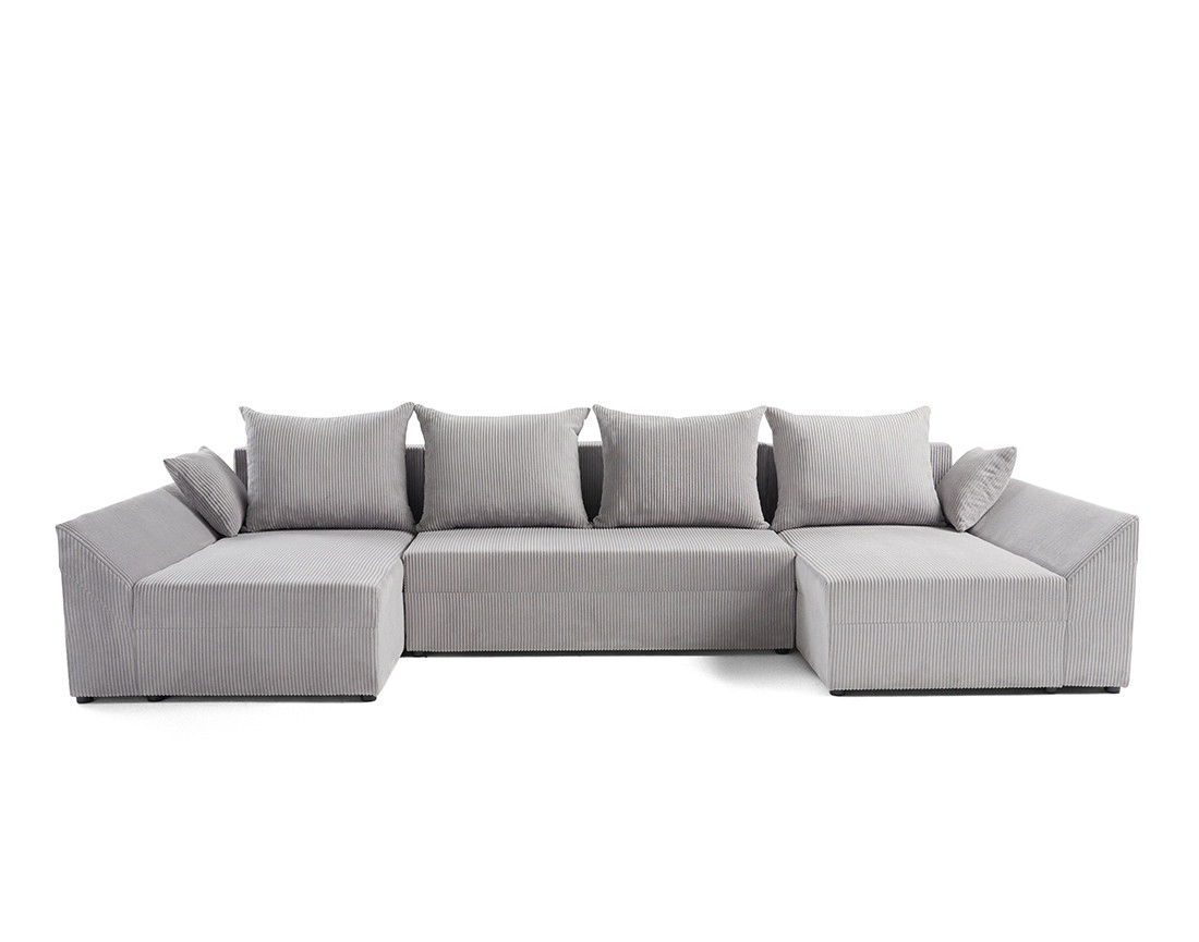 Canapé panoramique en U 7 places convertible avec coffre en velours côtelé Mike