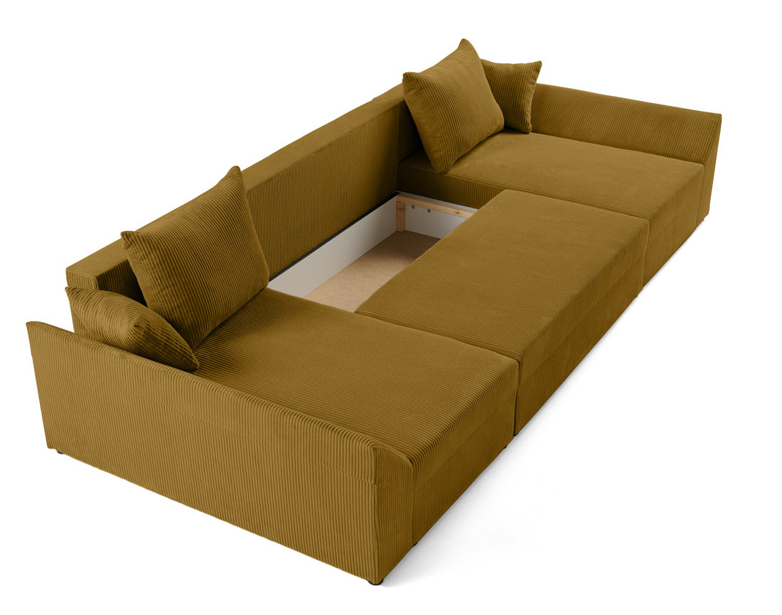 Canapé panoramique en U 7 places convertible avec coffre en velours côtelé Mike