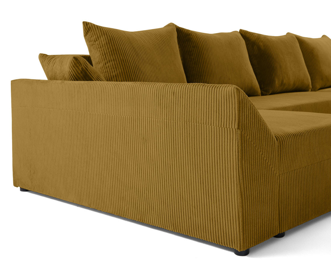 Canapé panoramique en U 7 places convertible avec coffre en velours côtelé Mike