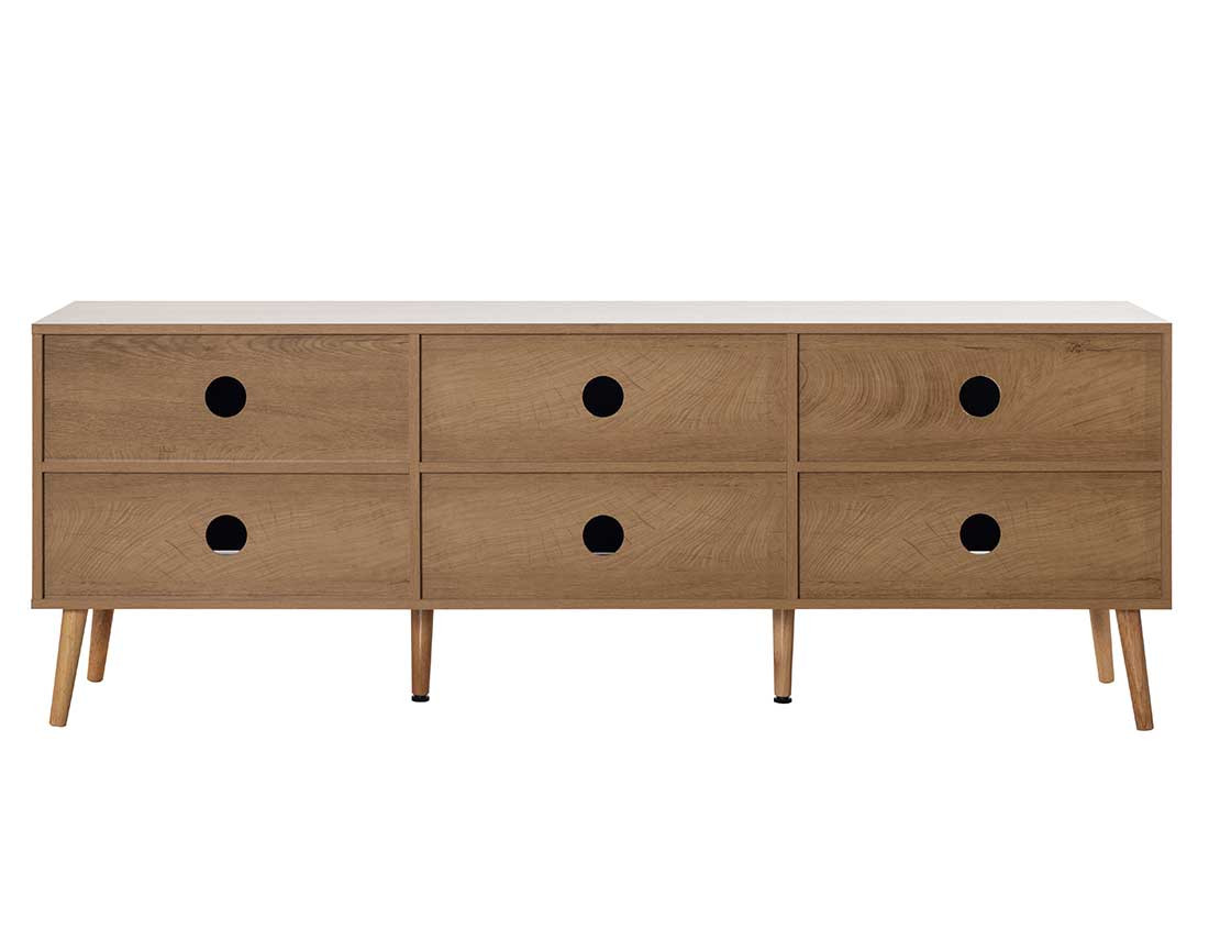 Meuble TV bois et cannage 3 portes 167 cm Goto