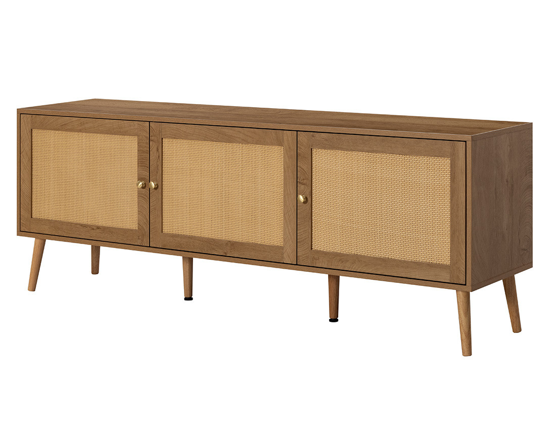 Meuble TV bois et cannage 3 portes 167 cm Goto