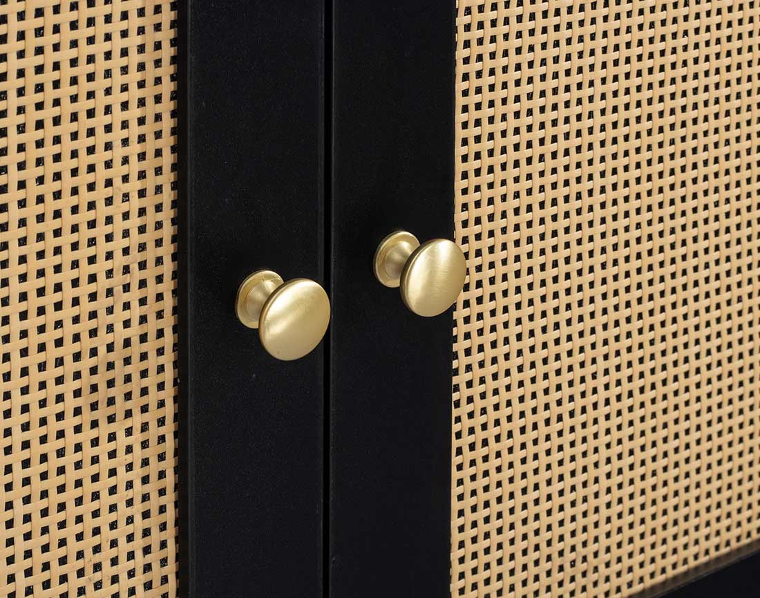 Meuble TV noir et cannage 3 portes 167 cm Goto