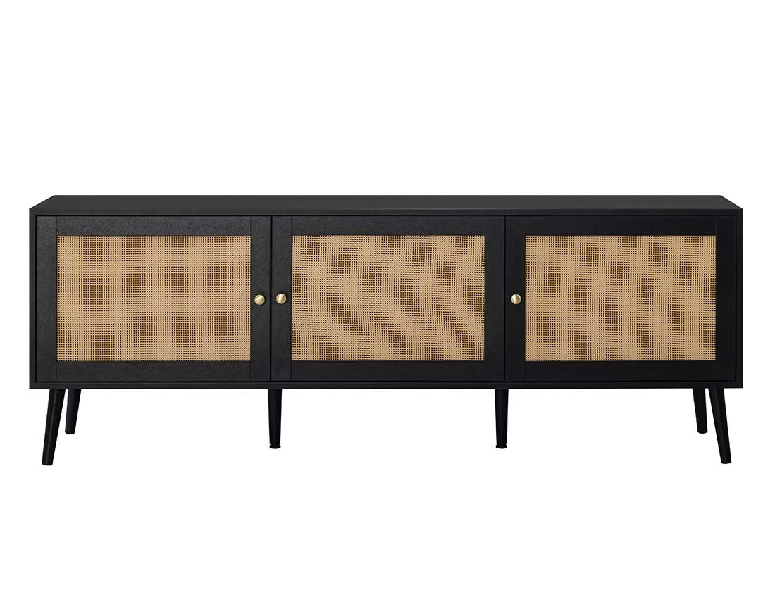 Meuble TV noir et cannage 3 portes 167 cm Goto