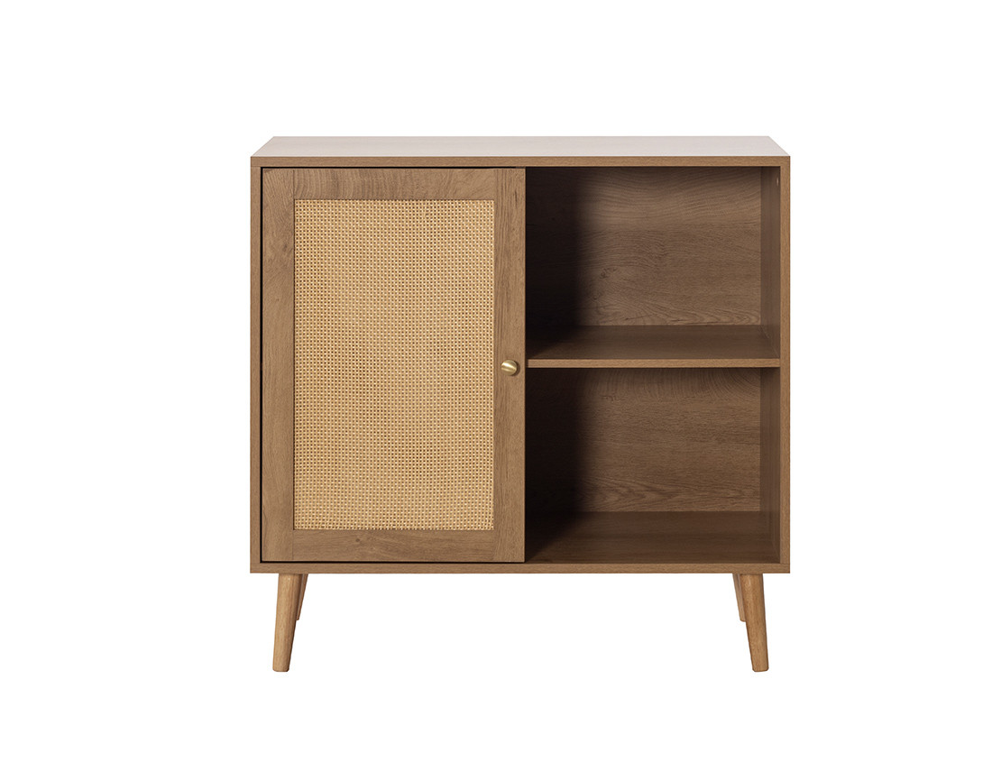 Buffet haut bois et cannage 2 niches et 1 porte 80 cm Goto