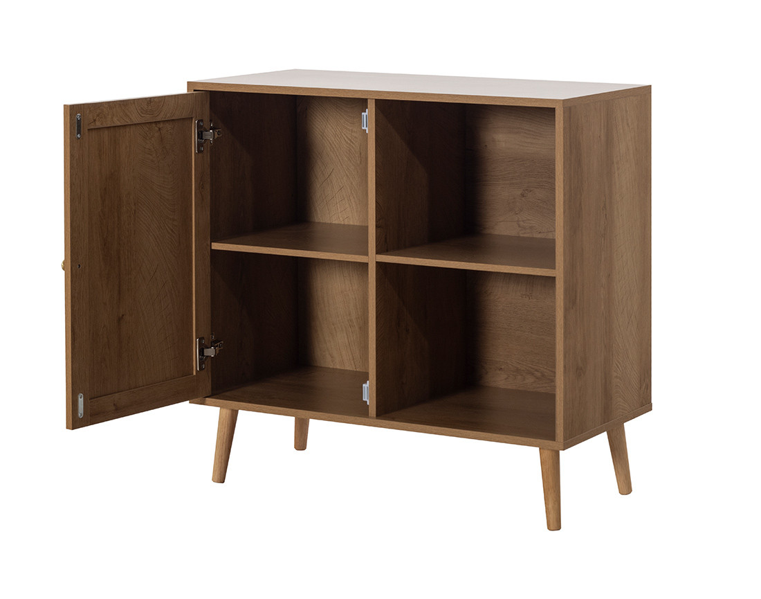 Buffet haut bois et cannage 2 niches et 1 porte 80 cm Goto