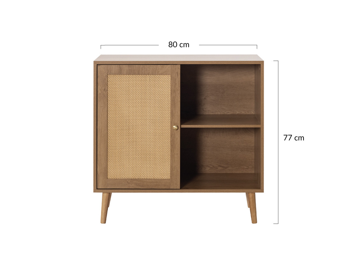 Buffet haut bois et cannage 2 niches et 1 porte 80 cm Goto