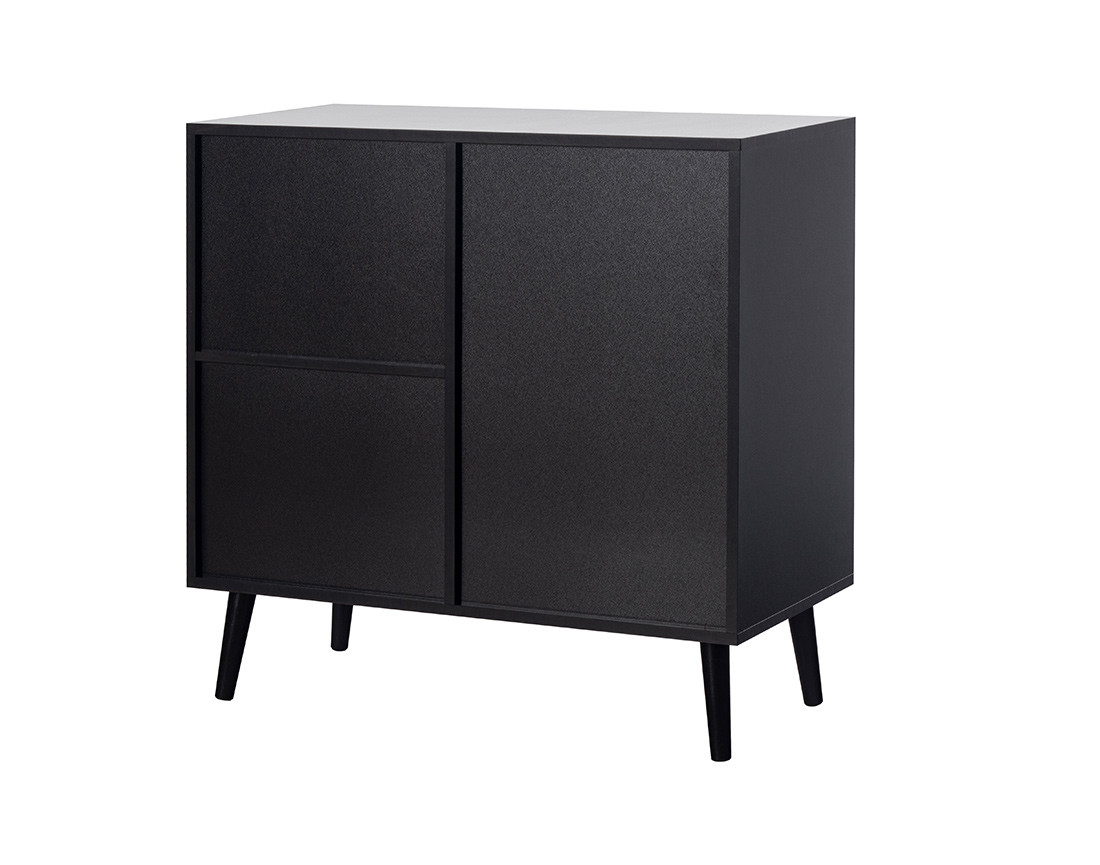Buffet haut noir et cannage 2 niches et 1 porte 80 cm Goto