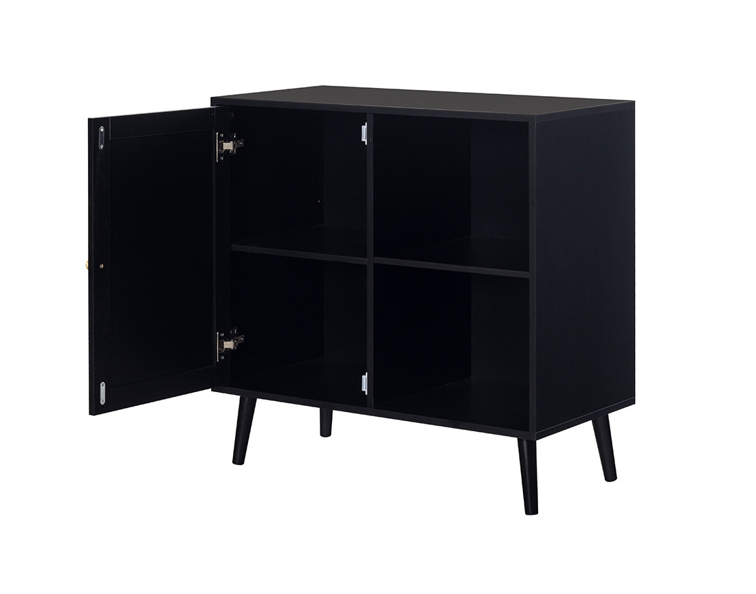 Buffet haut noir et cannage 2 niches et 1 porte 80 cm Goto