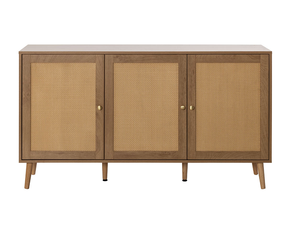 Buffet bas bois et cannage 3 portes 140 cm Goto