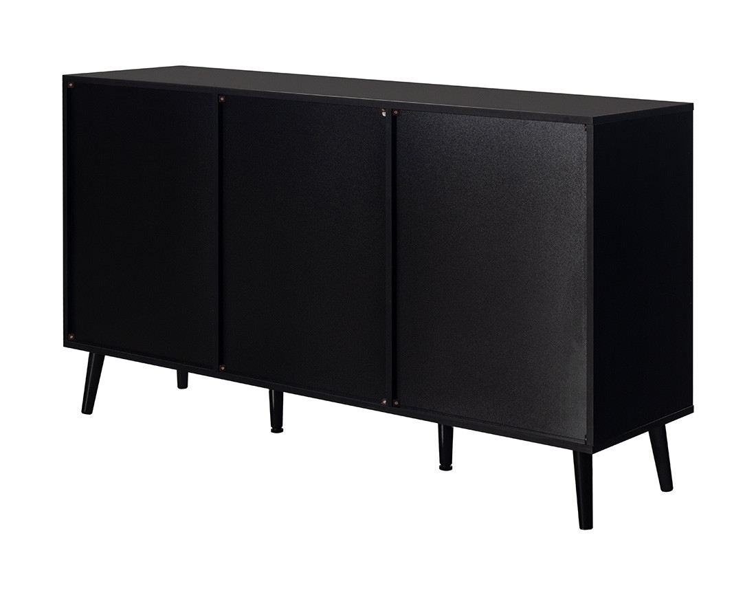 Buffet bas noir et cannage 3 portes 140 cm Goto