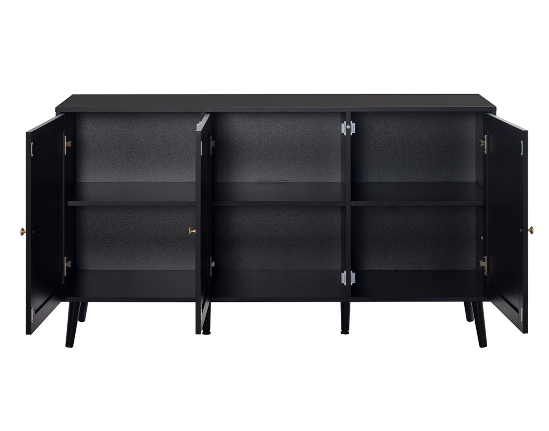 Buffet bas noir et cannage 3 portes 140 cm Goto