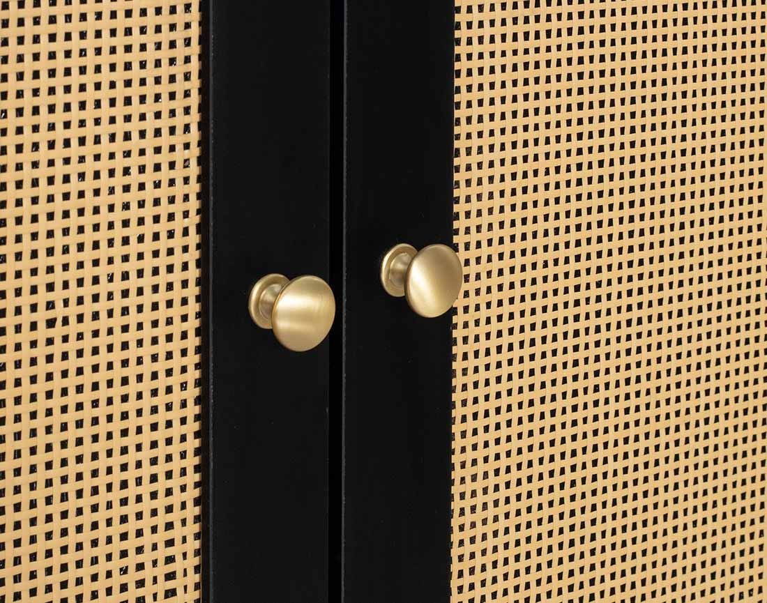 Buffet bas noir et cannage 3 portes 140 cm Goto