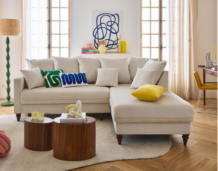 Canapé d'angle droit 4 places convertible en velours Flamingo