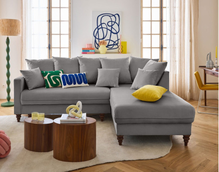 Canapé d'angle droit 4 places convertible en velours Flamingo