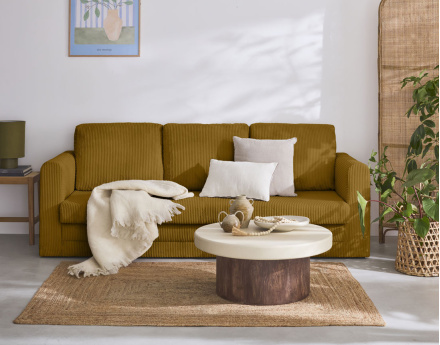 Canapé 3 places convertible déplimousse en velours côtelé Marilia