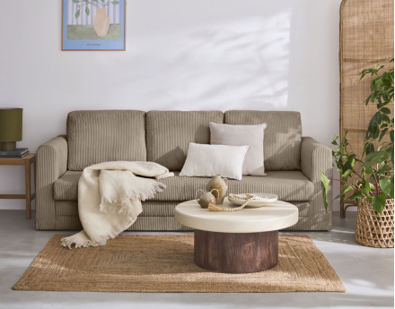 Canapé 3 places convertible déplimousse en velours côtelé Marilia