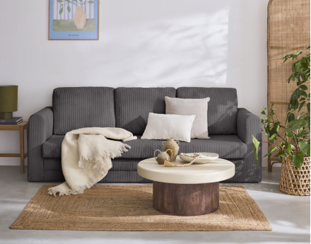 Canapé 3 places convertible déplimousse en velours côtelé Marilia