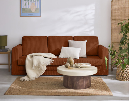 Canapé 3 places convertible déplimousse en velours côtelé Marilia