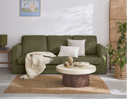 Canapé 3 places convertible déplimousse en velours côtelé Marilia