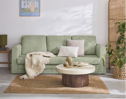 Canapé 3 places convertible déplimousse en velours côtelé Marilia